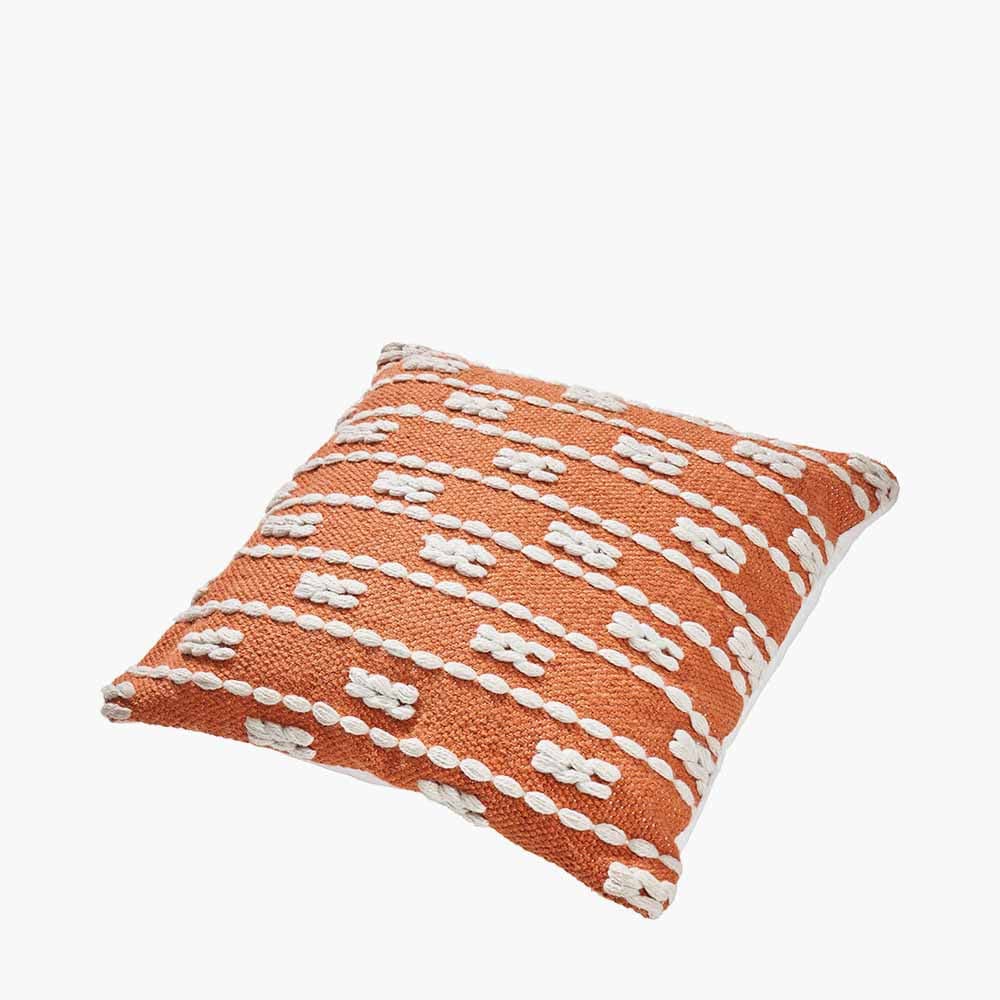 Indoor Outdoor Terracotta and White Braid Design Scatter Cushion.