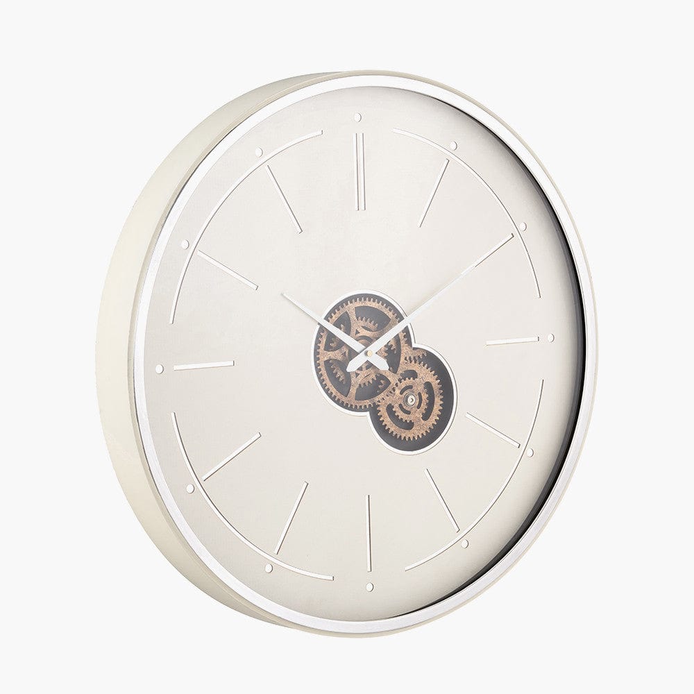Ivory and Silver Wood Working Cog Wall Clock.