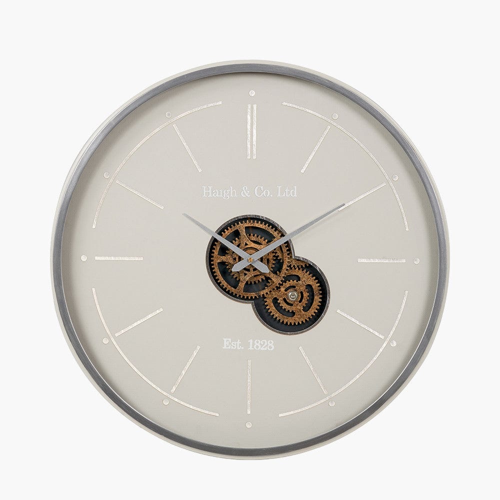 Ivory and Silver Wood Working Cog Wall Clock.