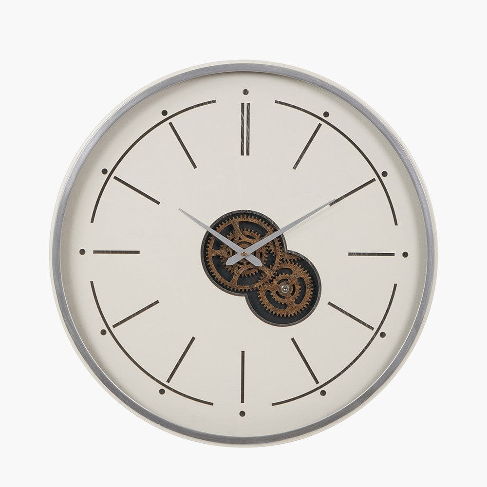 Ivory and Silver Wood Working Cog Wall Clock.