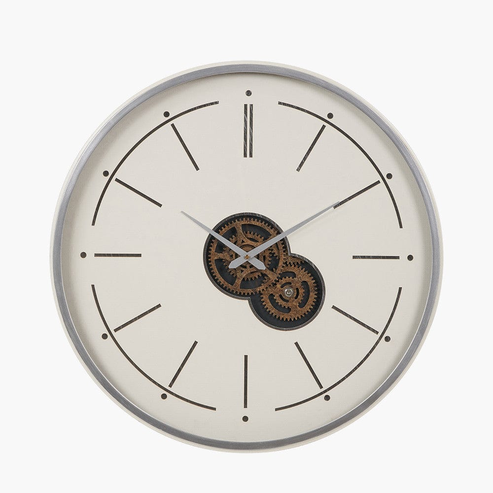 Pacific Lifestyle Accessories Ivory and Silver Wood Working Cog Wall Clock House of Isabella UK