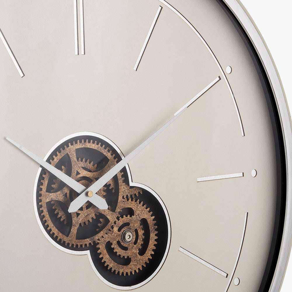 Ivory and Silver Wood Working Cog Wall Clock.