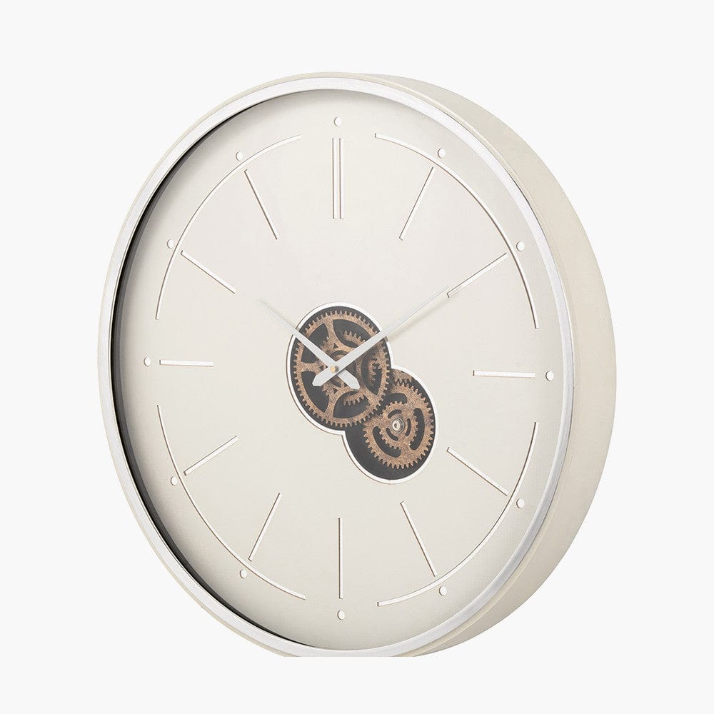 Ivory and Silver Wood Working Cog Wall Clock.