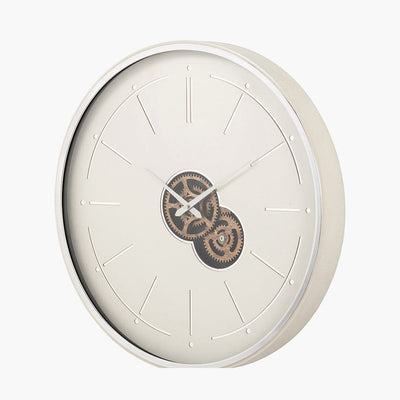 Pacific Lifestyle Accessories Ivory and Silver Wood Working Cog Wall Clock House of Isabella UK