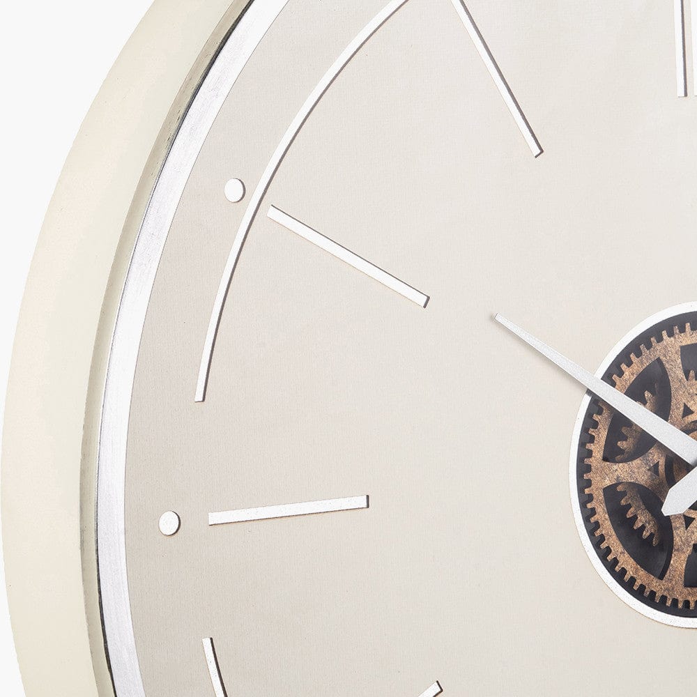 Ivory and Silver Wood Working Cog Wall Clock.