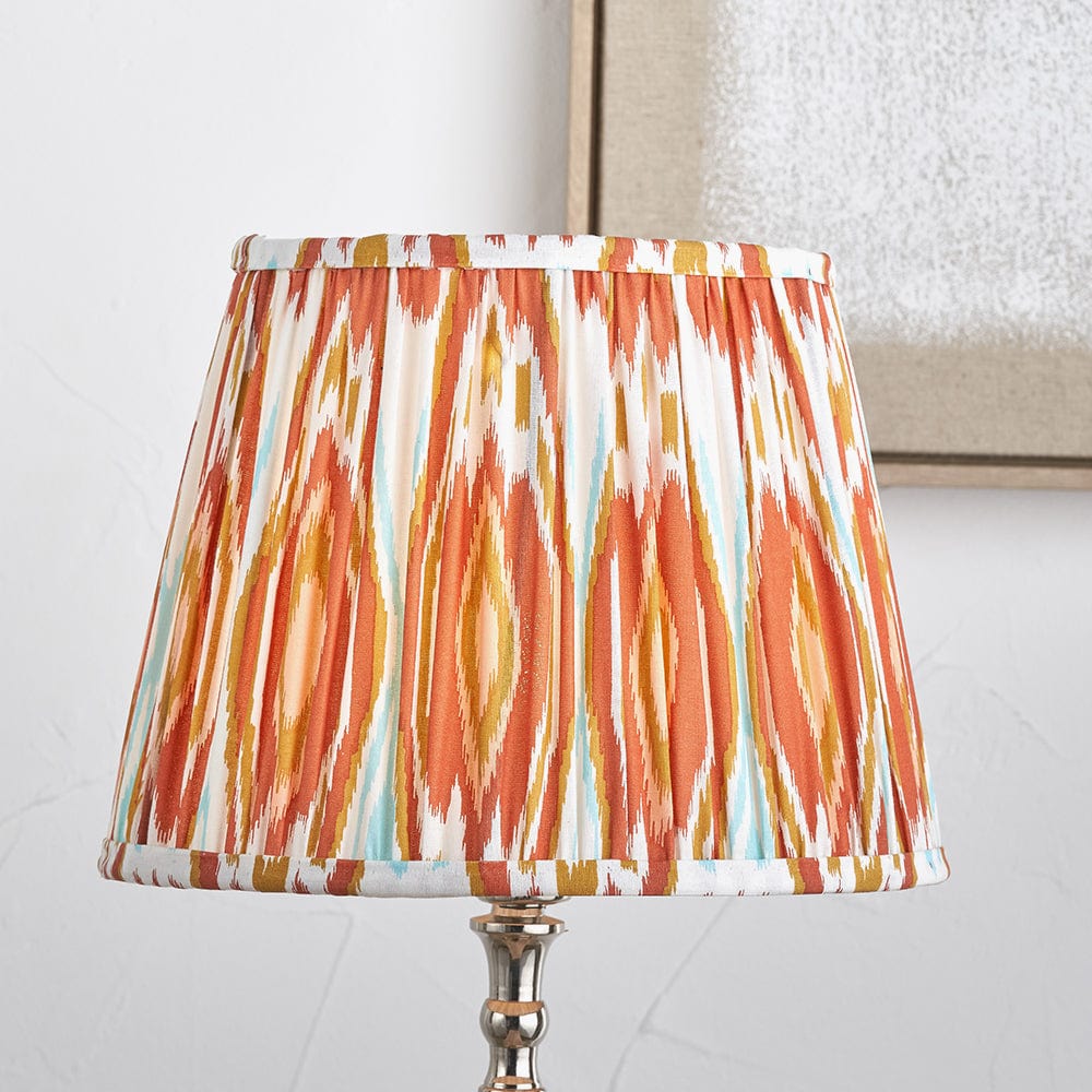 Izara 45cm Cinnamon Ikat Patterned Mushroom Pleat Tapered Lampshade.