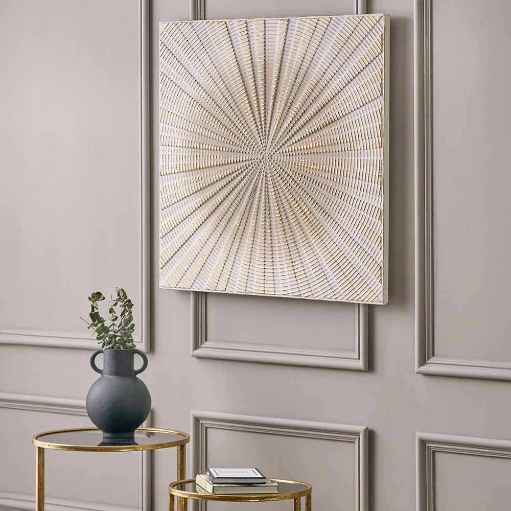 Light Grey and Gold Metal Starburst Wall Art.