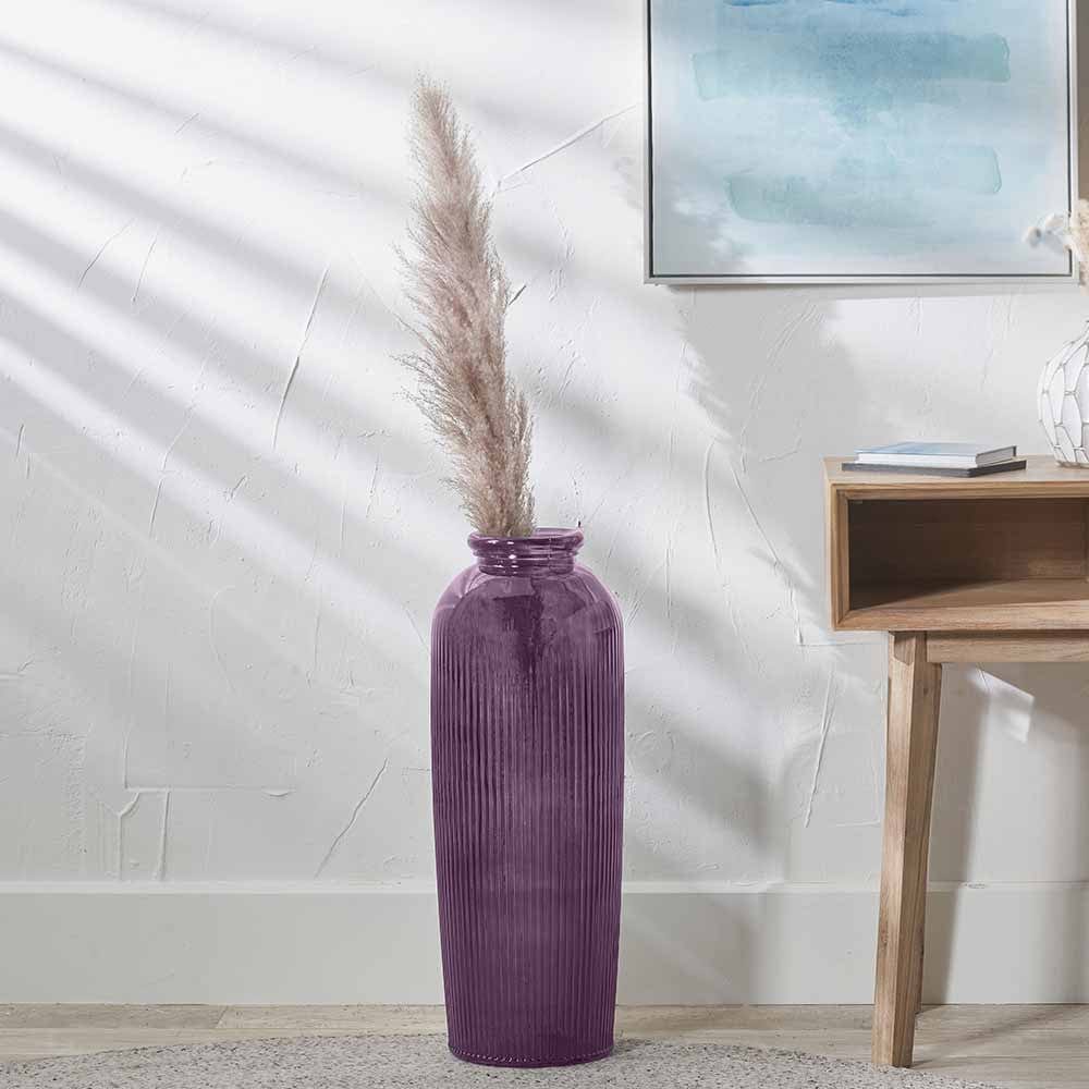 Lilac Recycled Glass Ribbed Vase Tall.