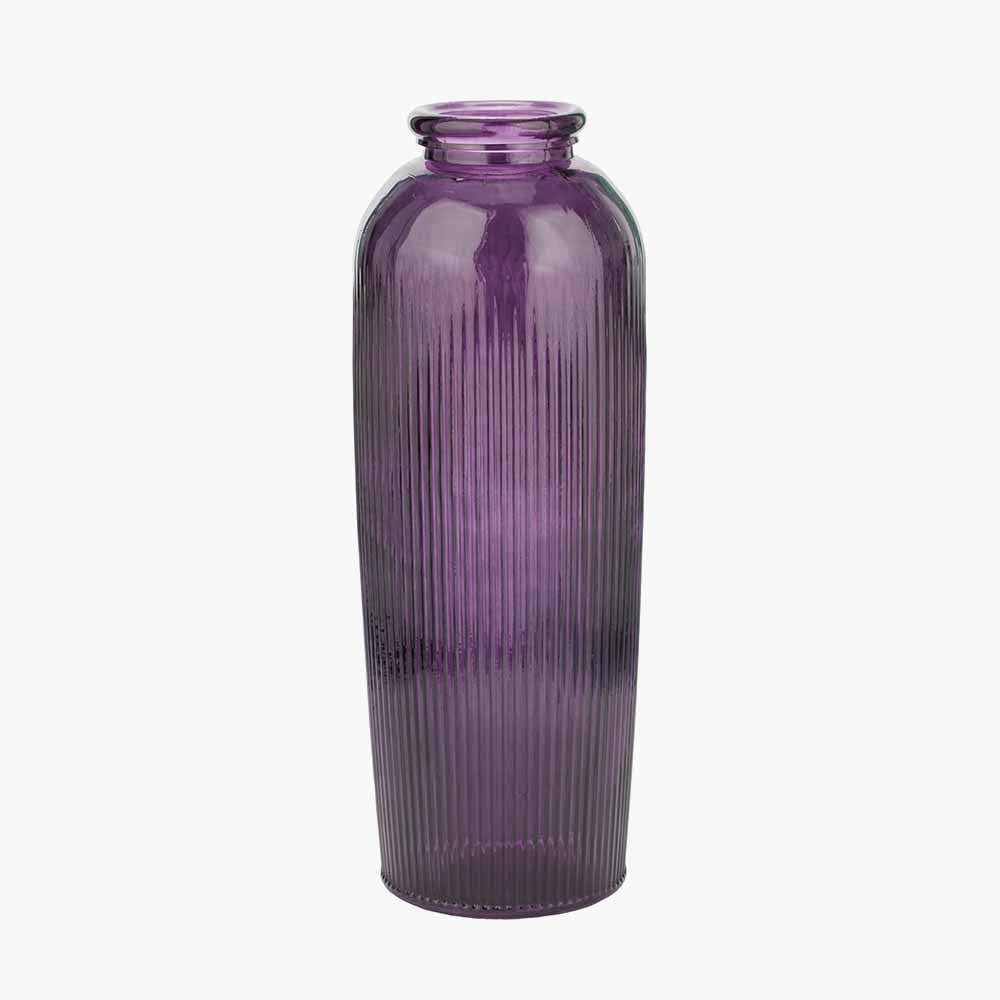Lilac Recycled Glass Ribbed Vase Tall.