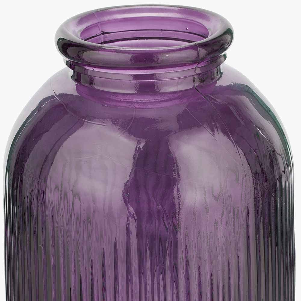 Lilac Recycled Glass Ribbed Vase Tall.