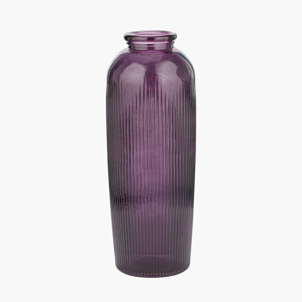 Lilac Recycled Glass Ribbed Vase Tall.
