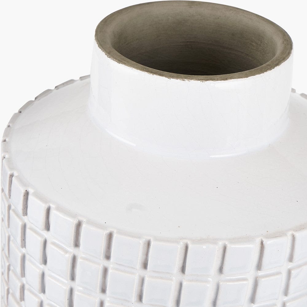 Malone Textured White Square Design Stoneware Vase.