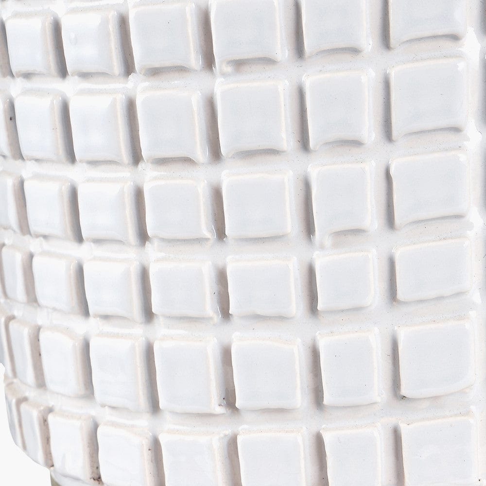 Malone Textured White Square Design Stoneware Vase.