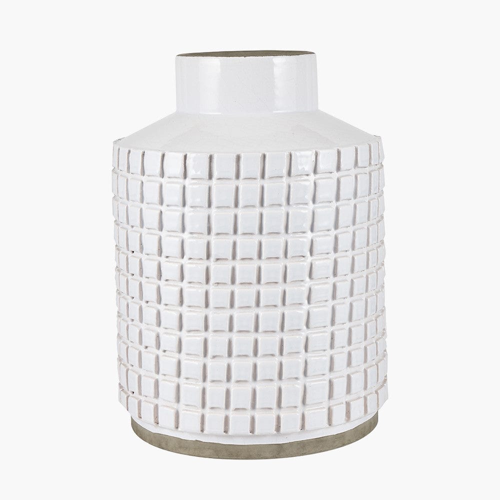 Malone Textured White Square Design Stoneware Vase.