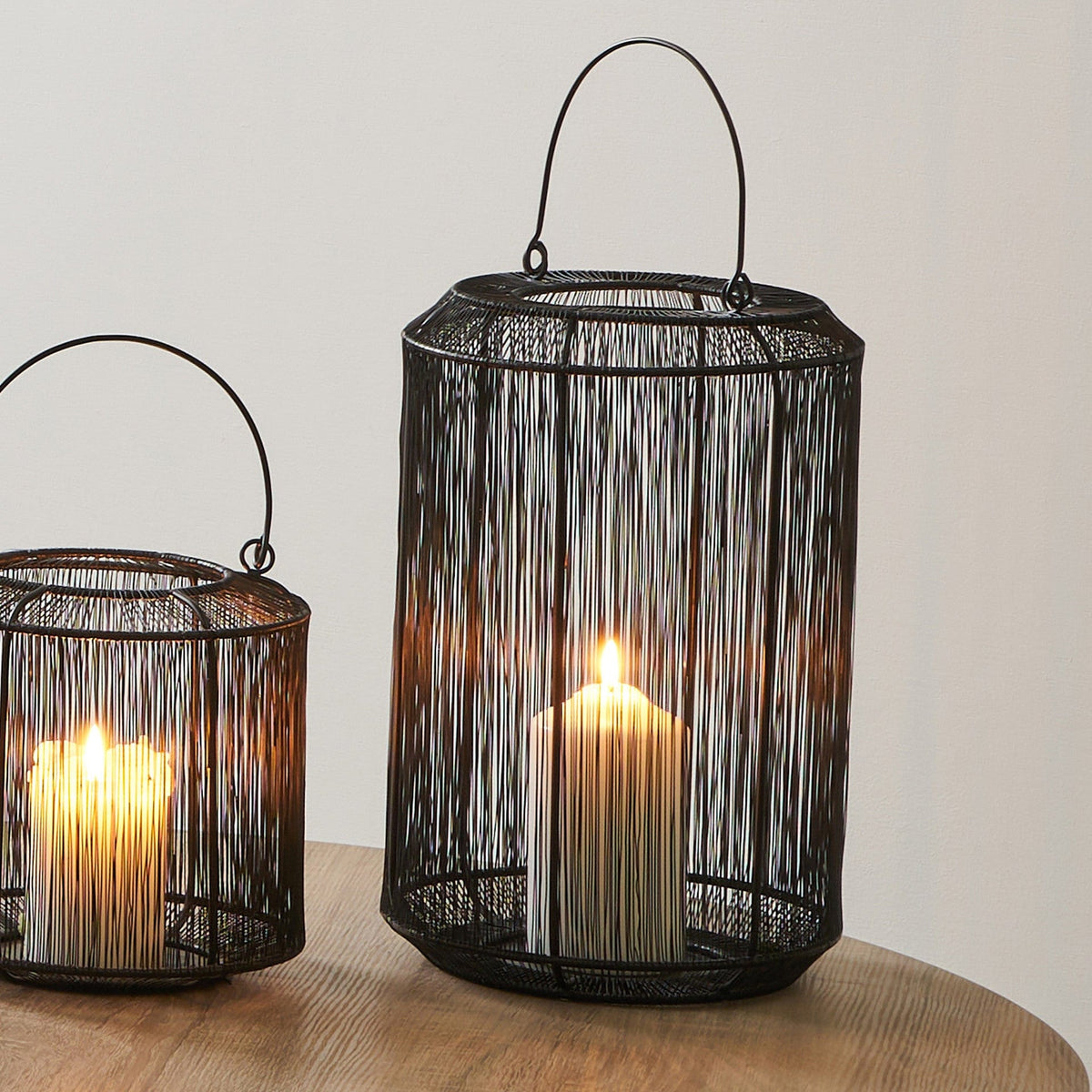 Matt Black Mesh Metal Round Lantern Large.