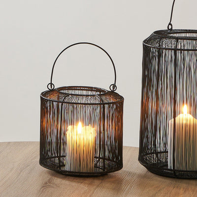 Pacific Lifestyle Accessories Matt Black Mesh Metal Round Lantern Small House of Isabella UK