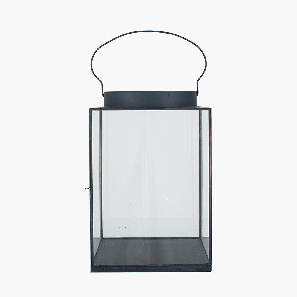 Matt Black Metal and Glass Large Square Lantern.