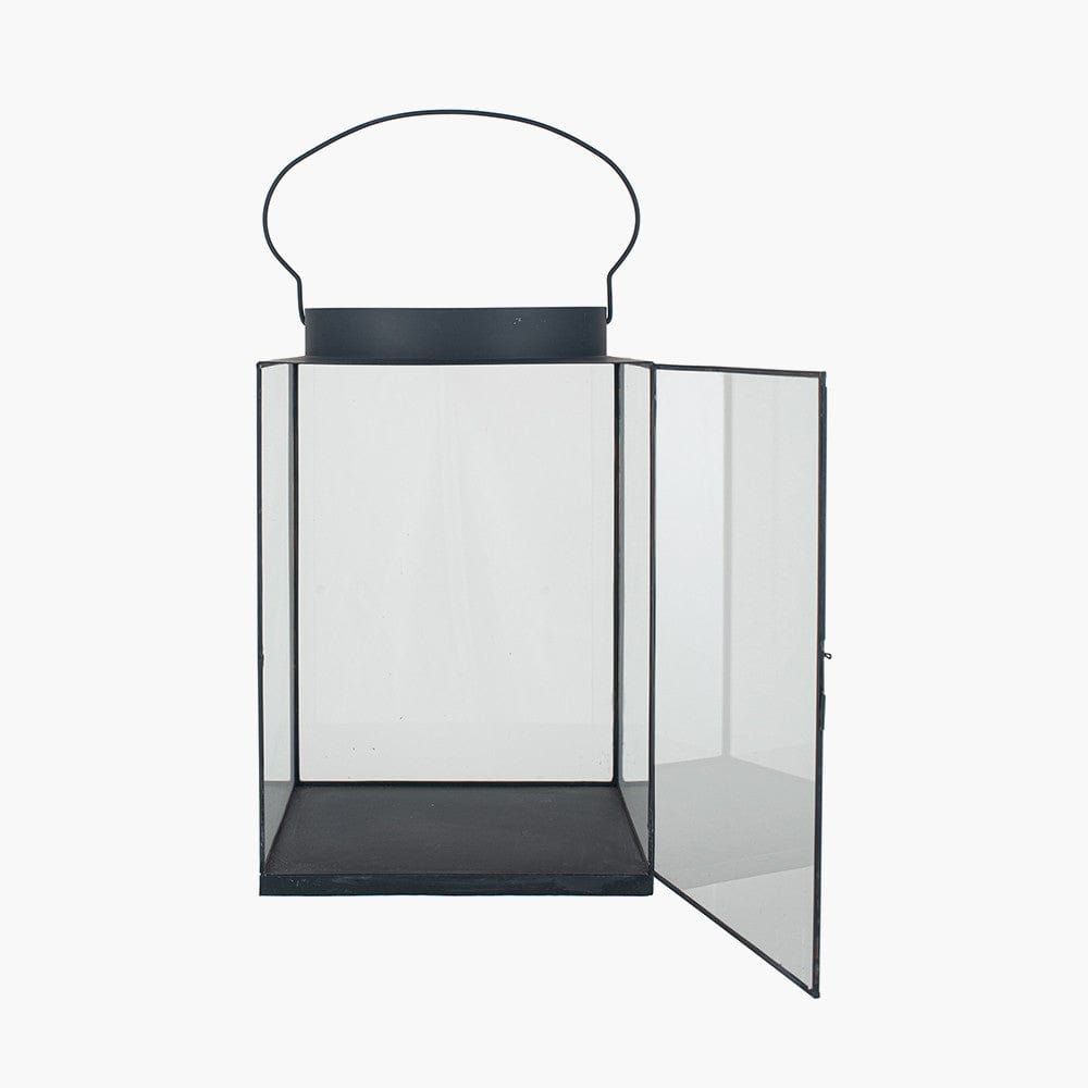 Matt Black Metal and Glass Large Square Lantern.