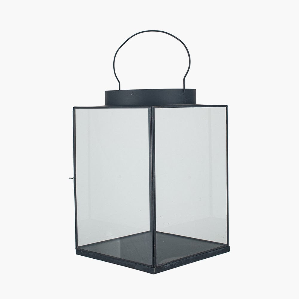 Matt Black Metal and Glass Large Square Lantern.