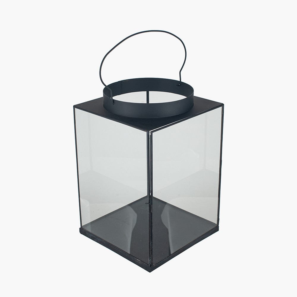 Matt Black Metal and Glass Large Square Lantern.