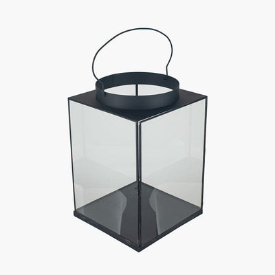 Pacific Lifestyle Accessories Matt Black Metal and Glass Large Square Lantern House of Isabella UK