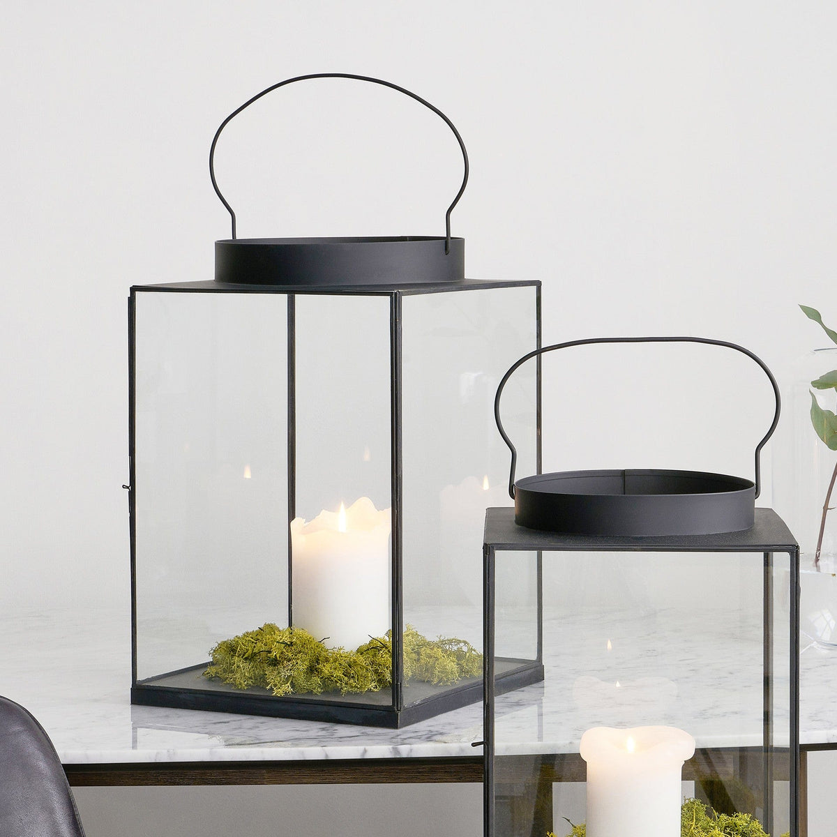 Matt Black Metal and Glass Large Square Lantern.