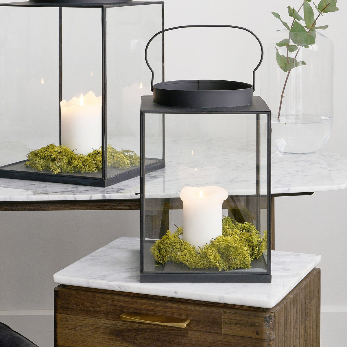 Matt Black Metal and Glass Small Square Lantern.