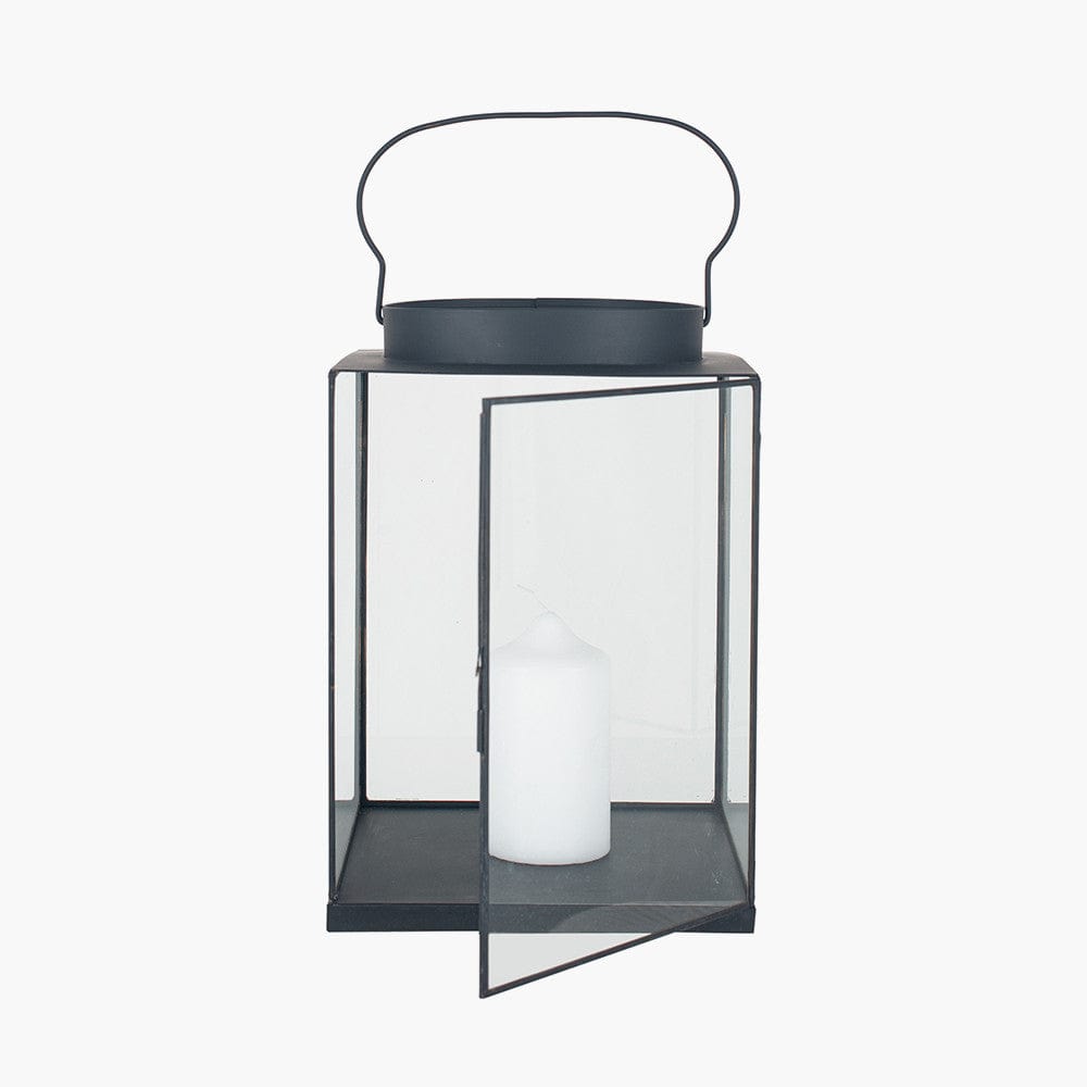 Matt Black Metal and Glass Small Square Lantern.