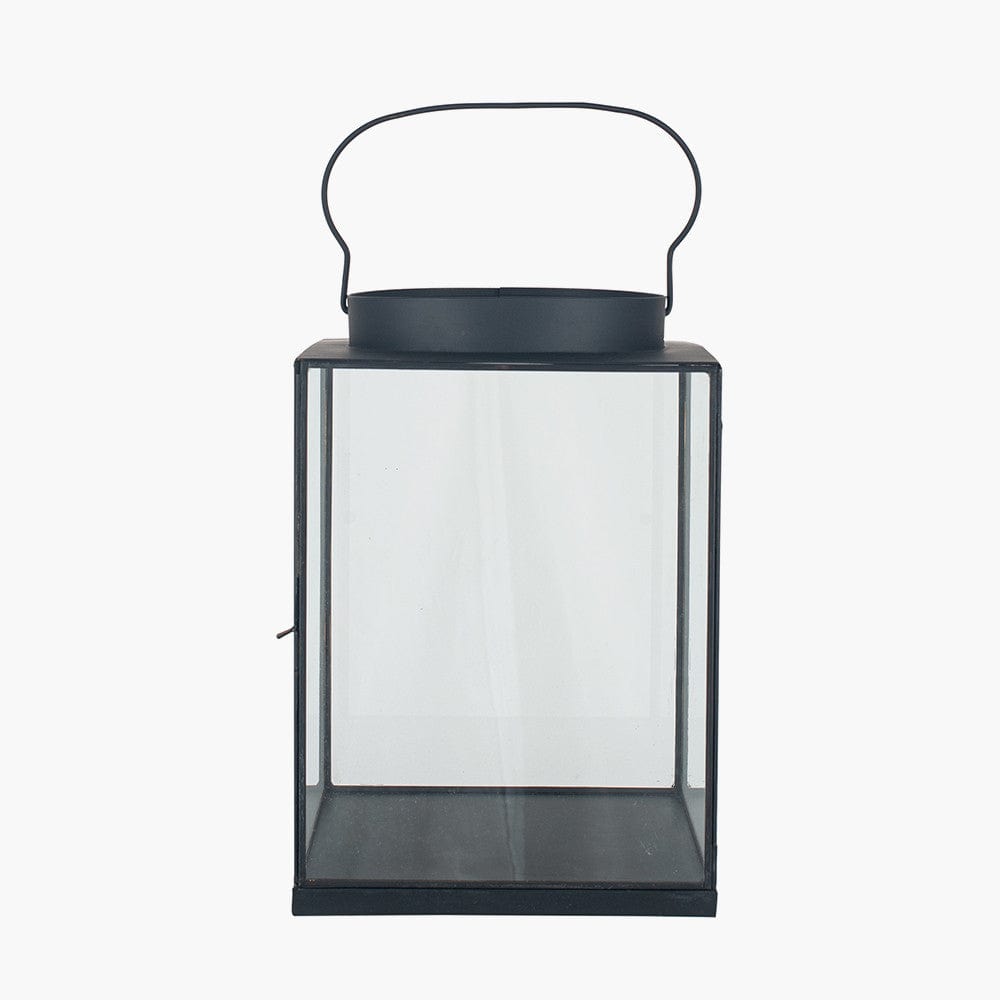 Matt Black Metal and Glass Small Square Lantern.