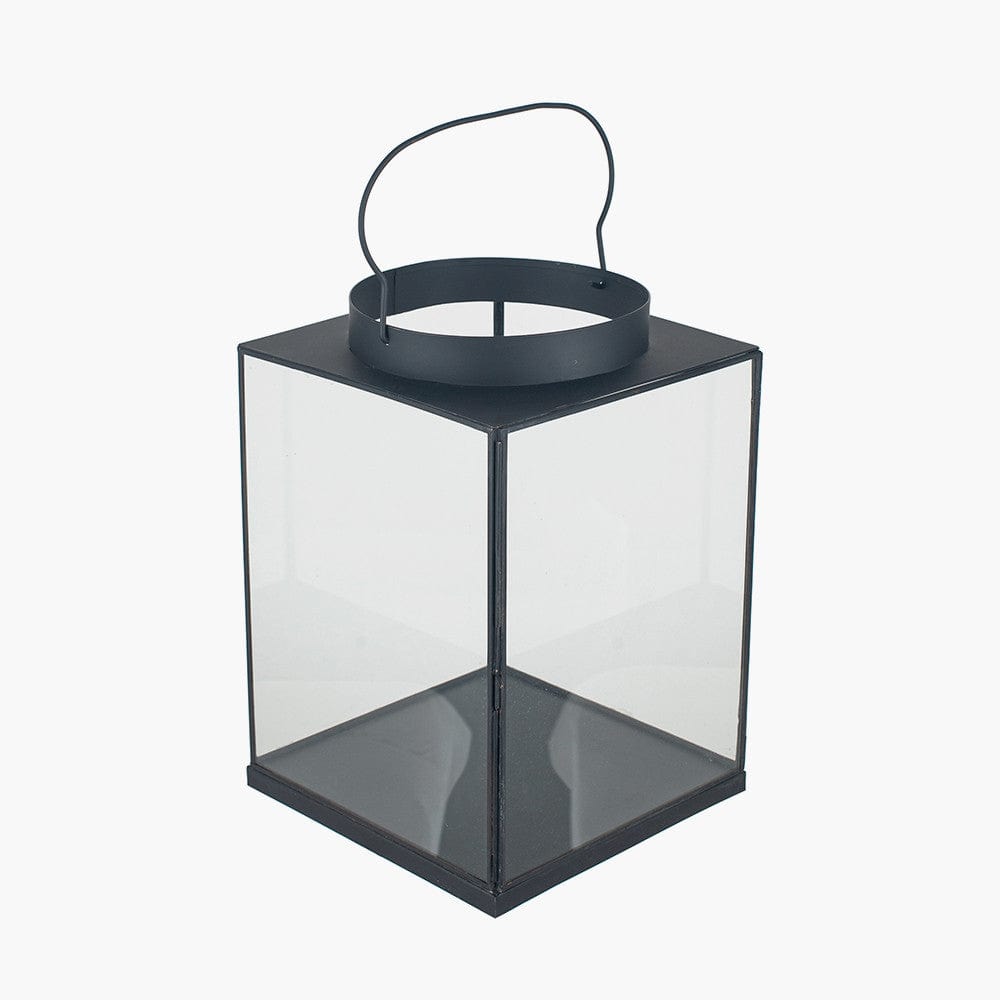 Matt Black Metal and Glass Small Square Lantern.