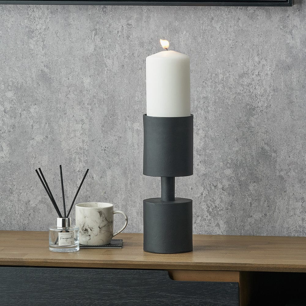 Matt Black Metal Pillar Candle Holder.