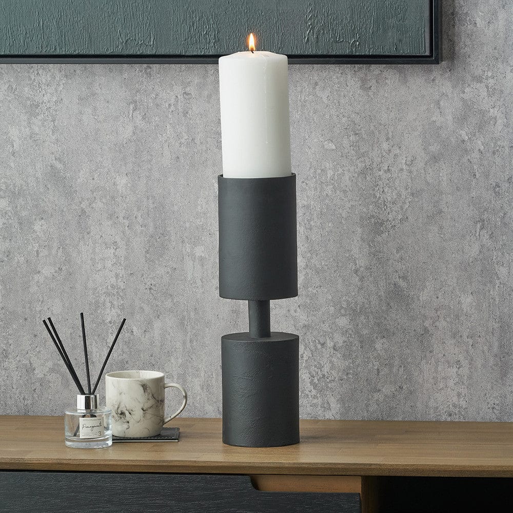 Pacific Lifestyle Accessories Matt Black Metal Pillar Candle Holder Large House of Isabella UK