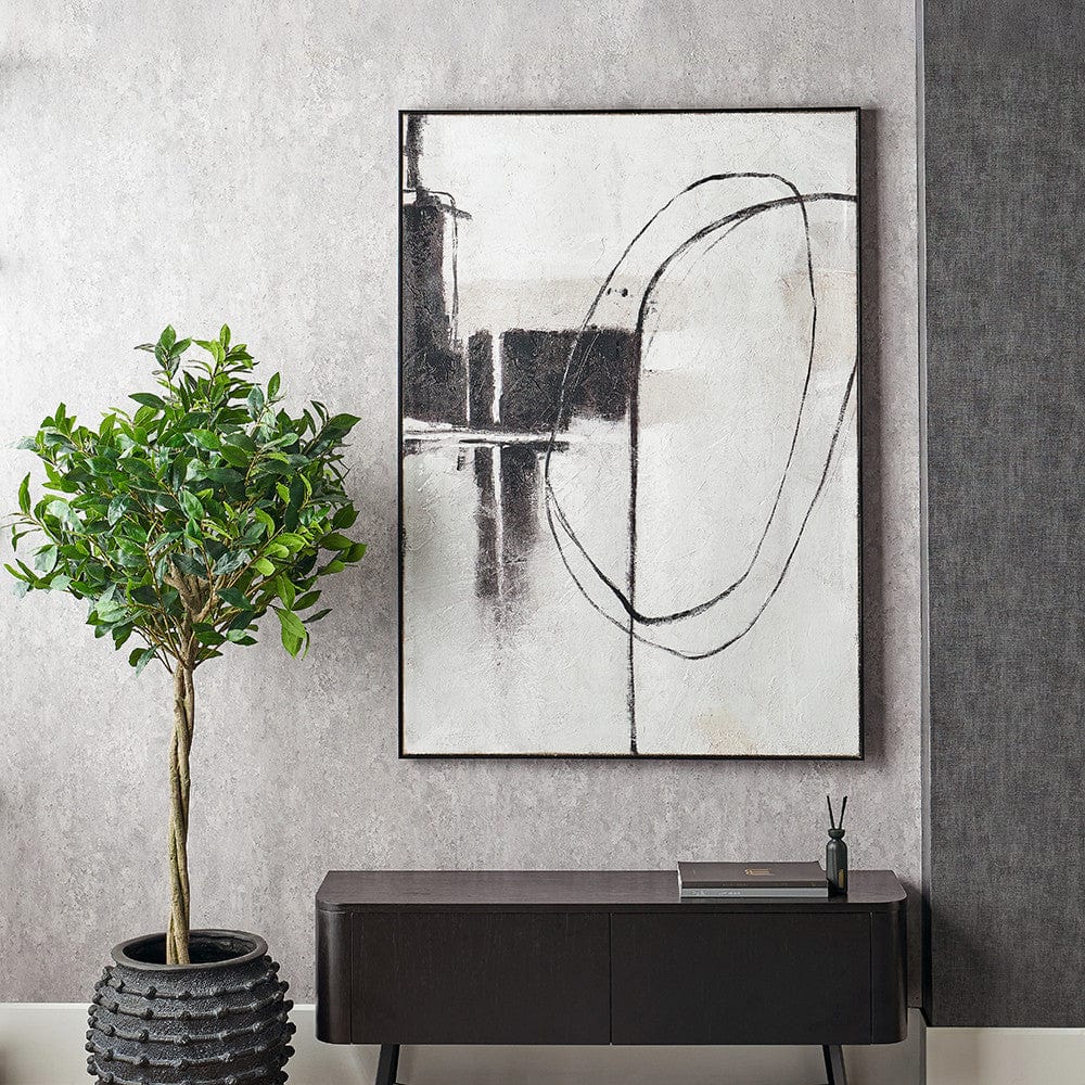 Monochrome Abstract Canvas with Black Frame.