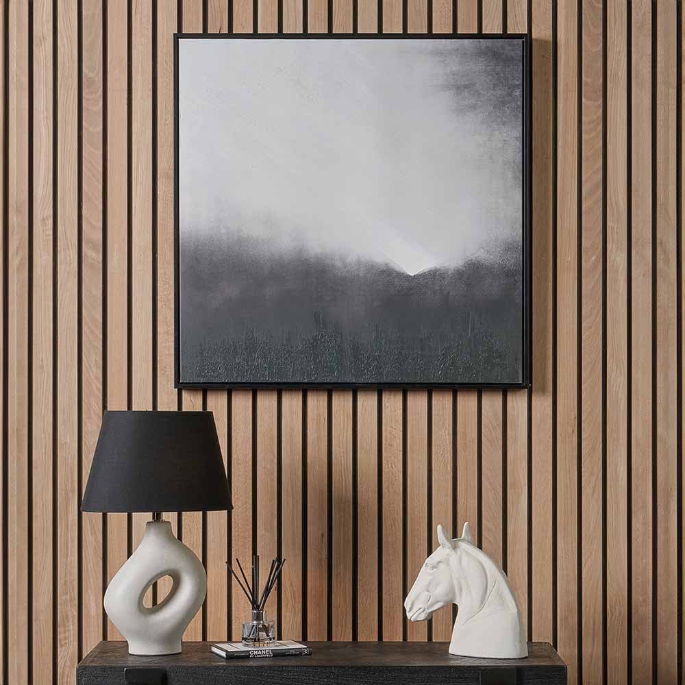 Monochrome Abstract Square Canvas with Black Frame.