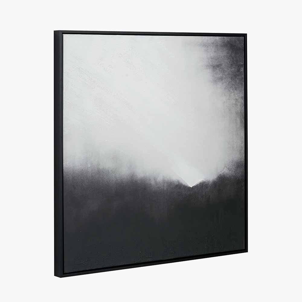 Monochrome Abstract Square Canvas with Black Frame.