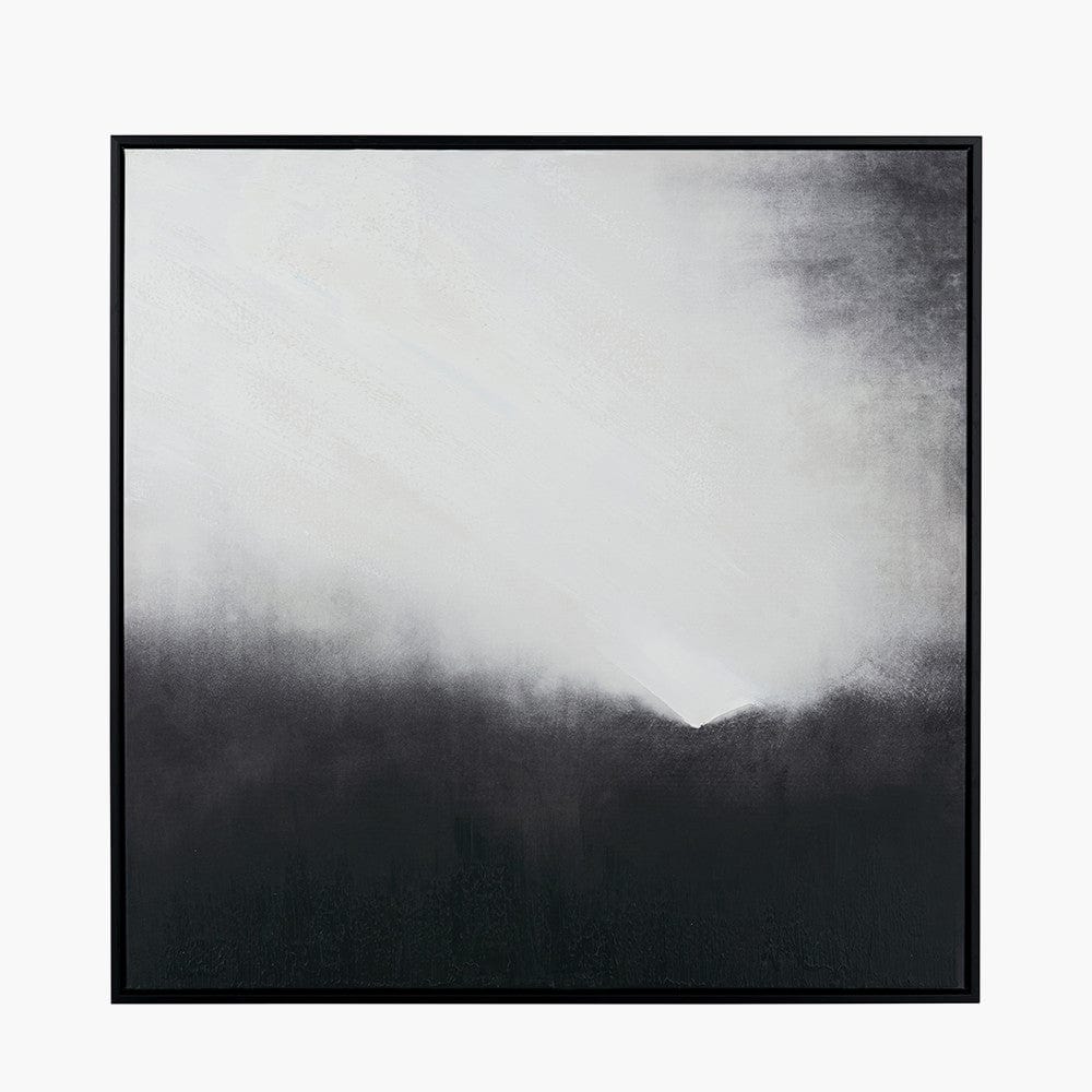 Monochrome Abstract Square Canvas with Black Frame.