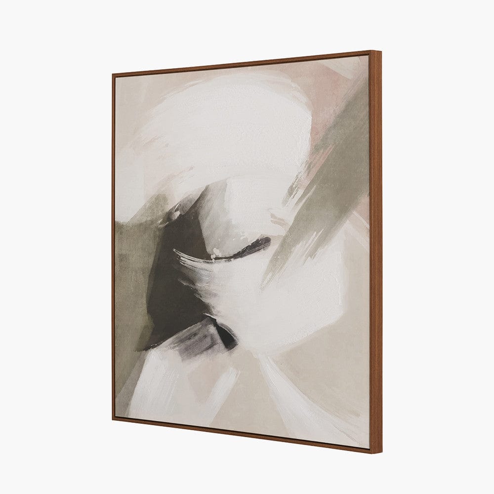 Monochrome Abstract Square Canvas with Oak Effect Frame.