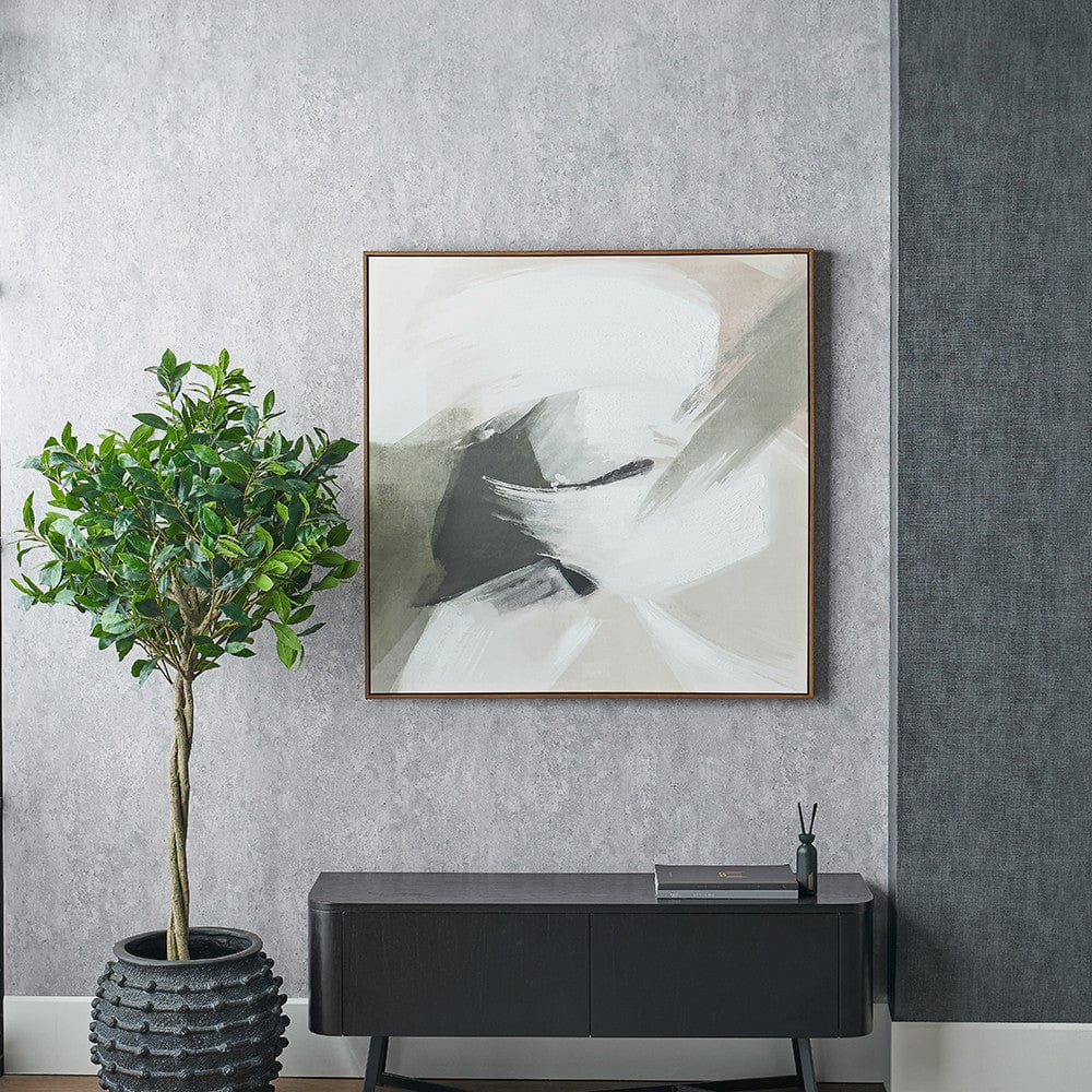 Monochrome Abstract Square Canvas with Oak Effect Frame.