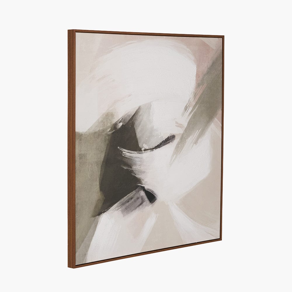 Monochrome Abstract Square Canvas with Oak Effect Frame.