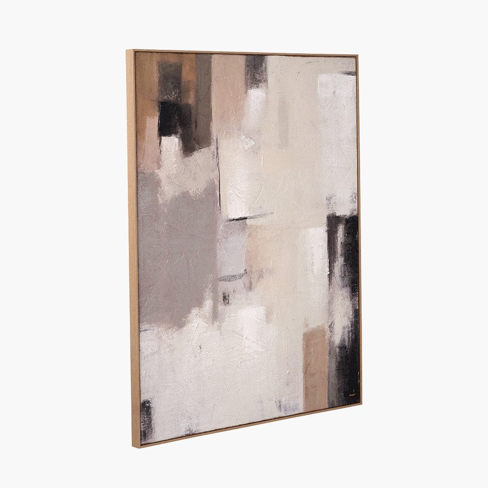 Natural and Grey Textured Abstract Canvas with Natural Frame.