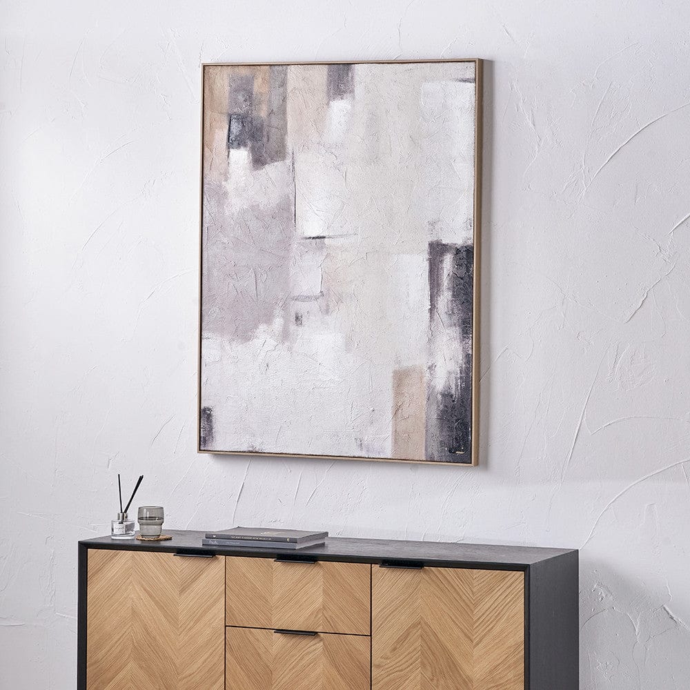 Natural and Grey Textured Abstract Canvas with Natural Frame.