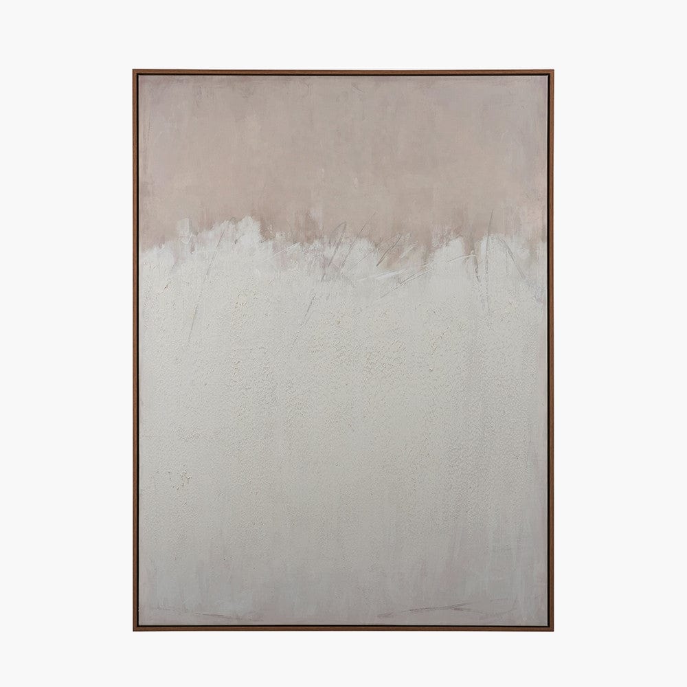Natural and White Abstract Canvas with Natural Frame Large.