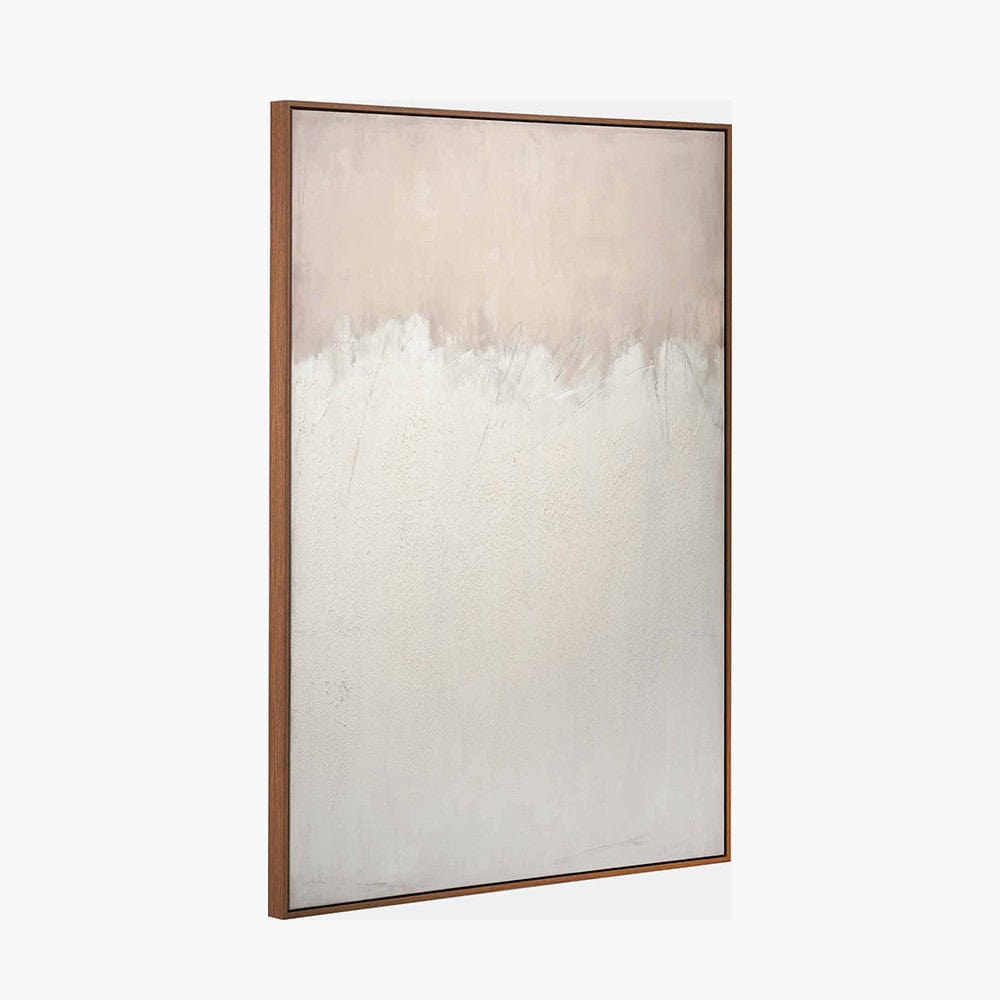 Natural and White Abstract Canvas with Natural Frame Large.