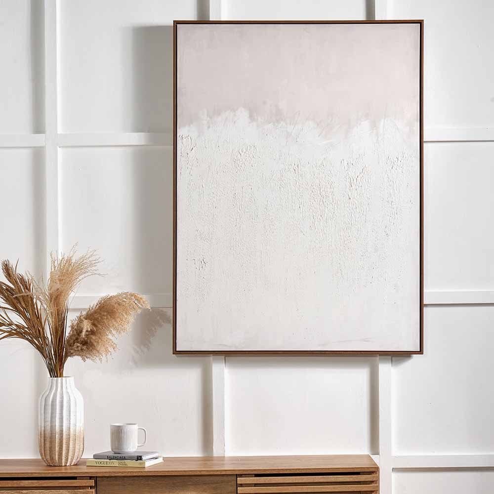 Natural and White Abstract Canvas with Natural Frame Large.