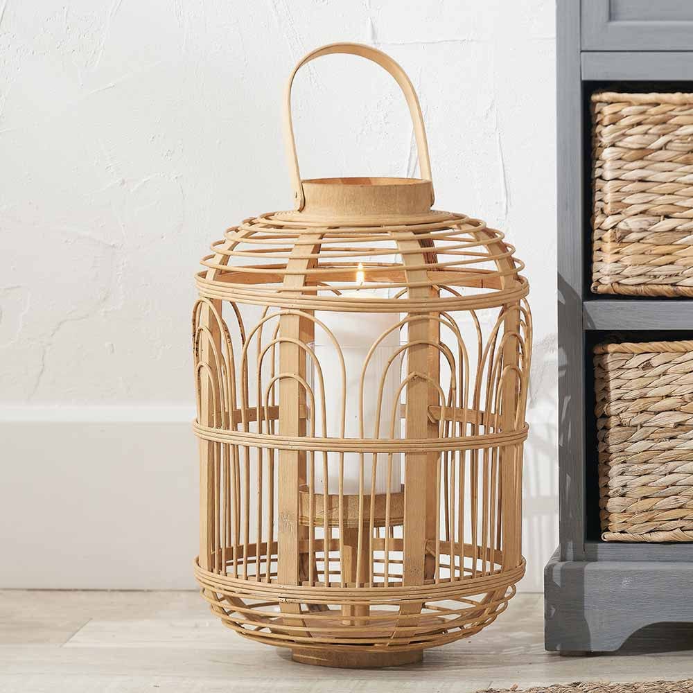 Natural Bamboo and Glass Lantern Large.