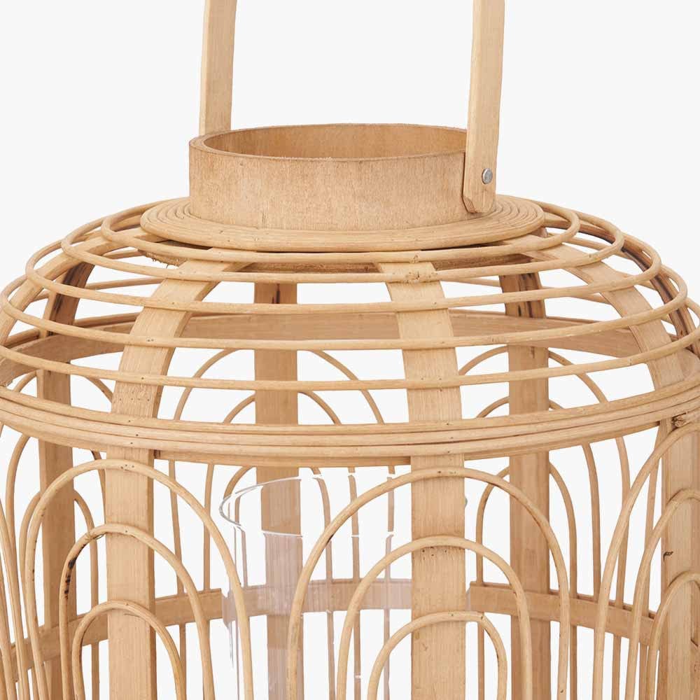 Natural Bamboo and Glass Lantern Large.