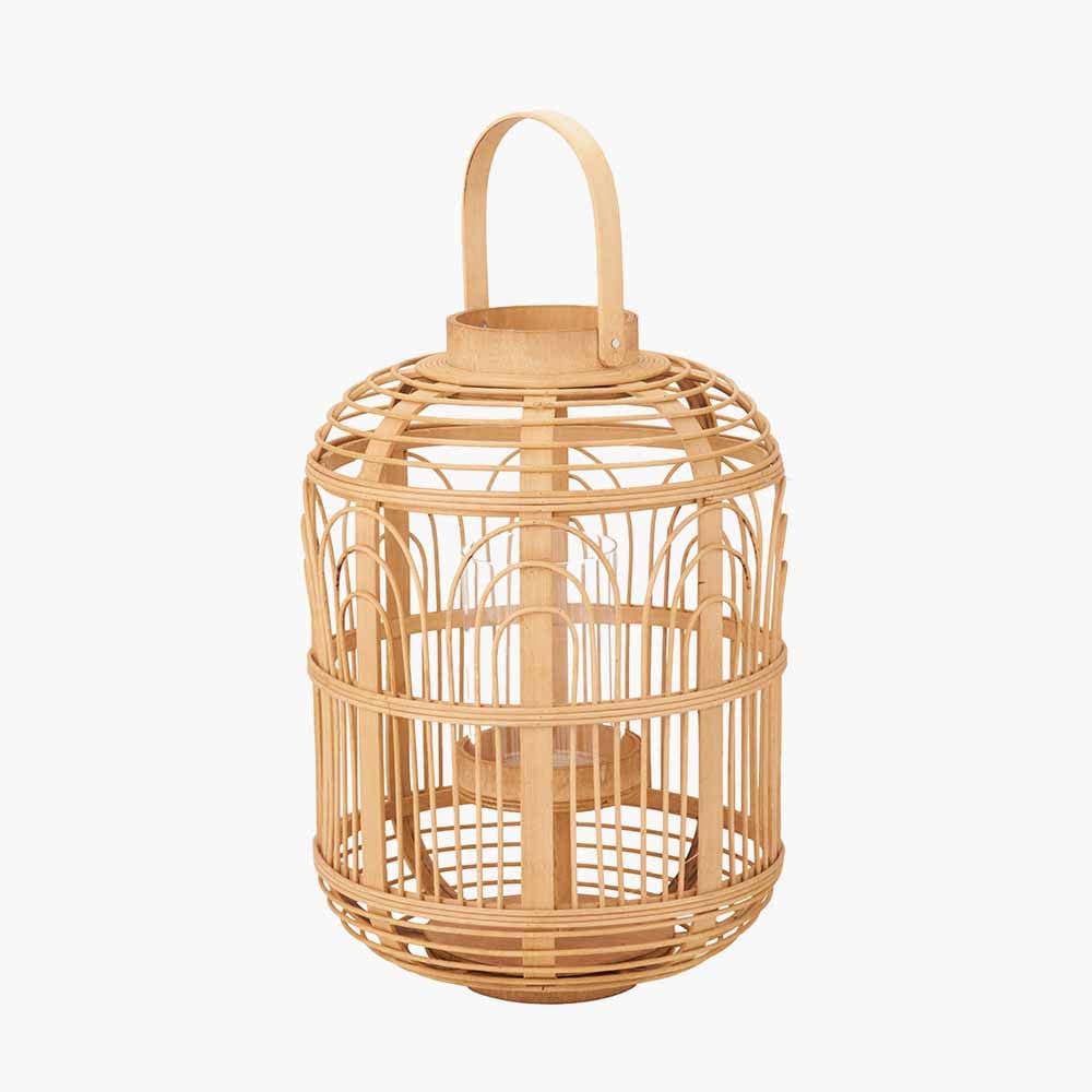 Natural Bamboo and Glass Lantern Large.