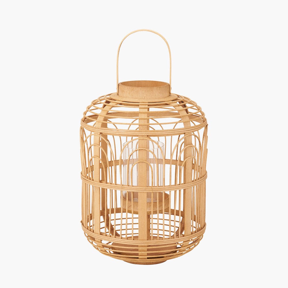 Natural Bamboo and Glass Lantern Large.
