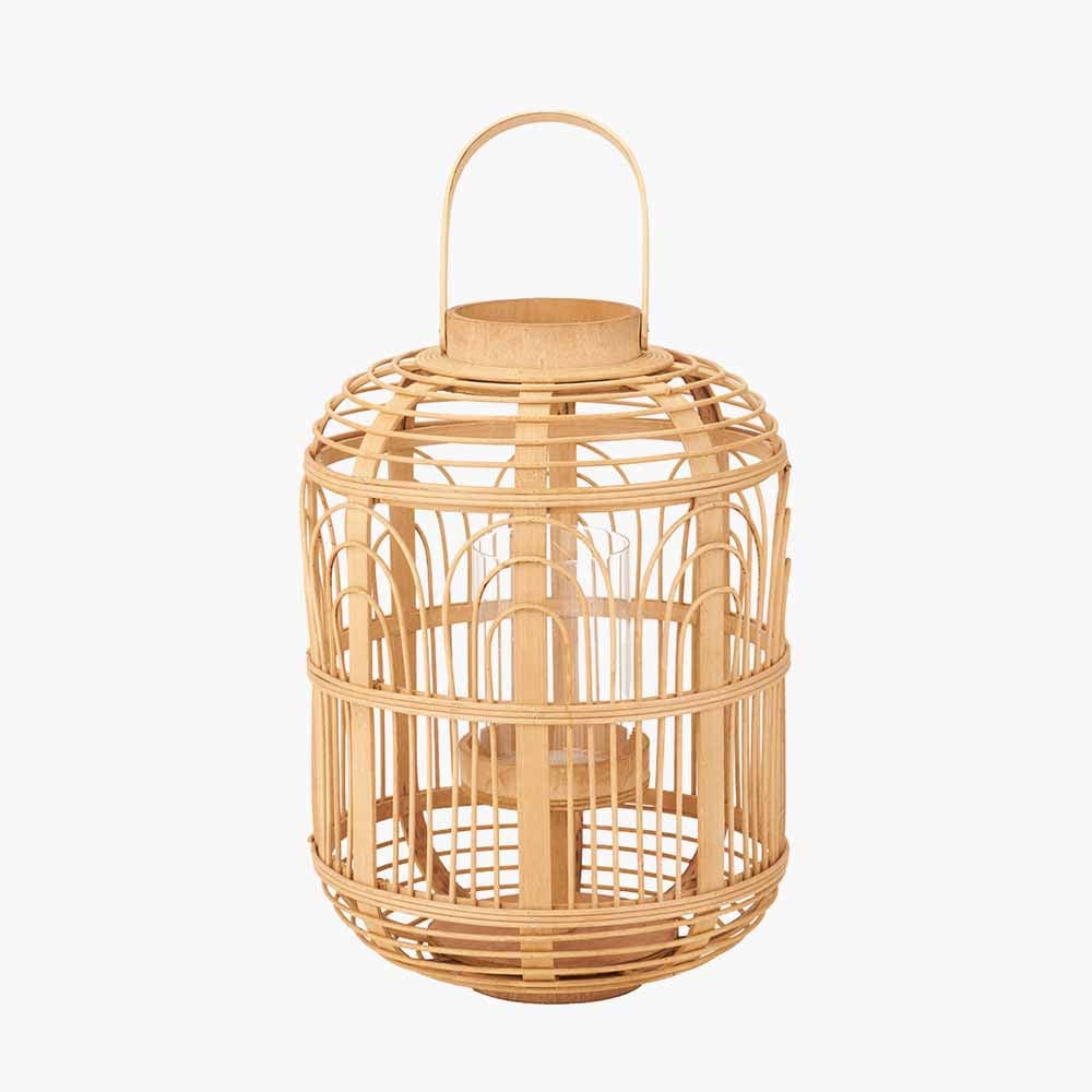 Natural Bamboo and Glass Lantern Large.