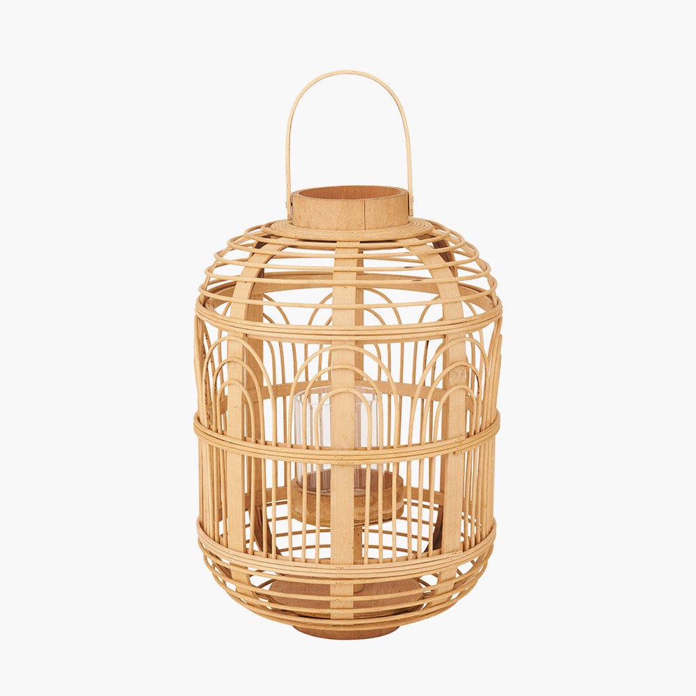Natural Bamboo and Glass Lantern Small.